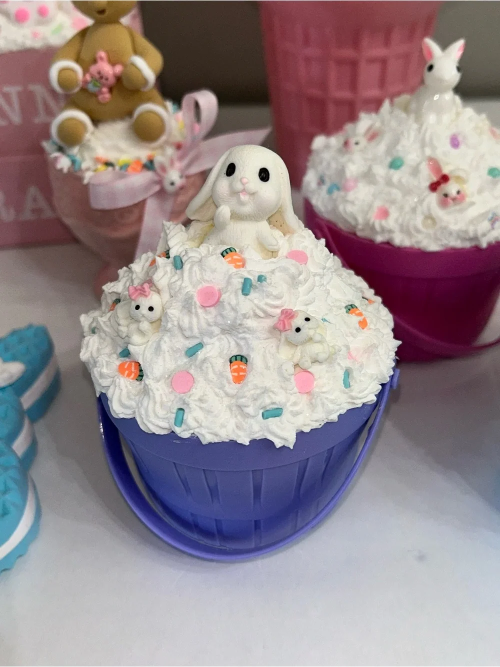 Pink Bunny Ice Cream Cupcake Party Decor Set - Handmade